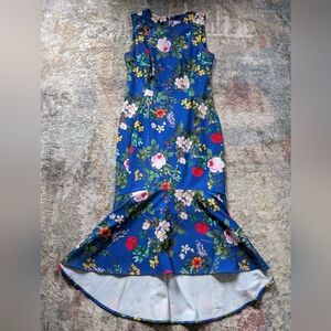 Calvin Klein High-low Floral Blue Sleeveless Dress